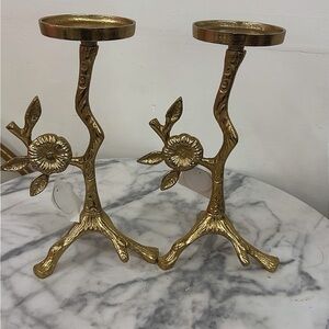 Gold Floral Branch Candle Holders - Elegant Home Accents